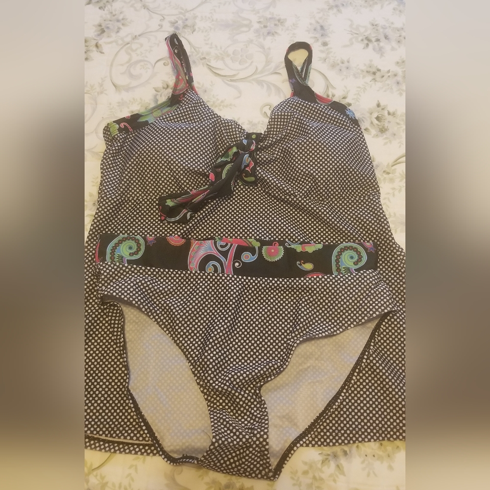 Plus Size Womans Polka Dot Two Piece Swimming Suit States Size 2x But Is Smaller